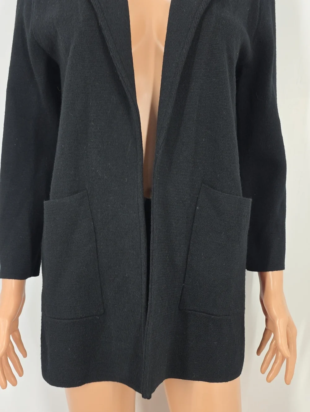 J Crew Sweater Blazer Womens XS Black 100% Merino Wool Open Front Cardigan